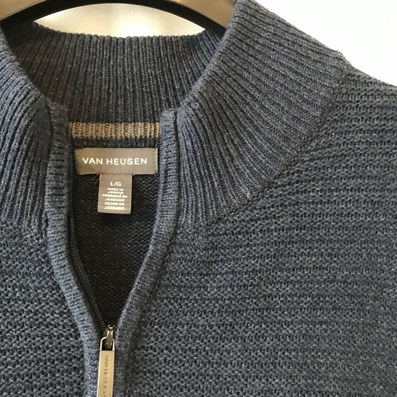 Van Heusen 1/4 Zip Knit Sweater Men’s Size Large Blue Mock Neck - Picture 8 of 14